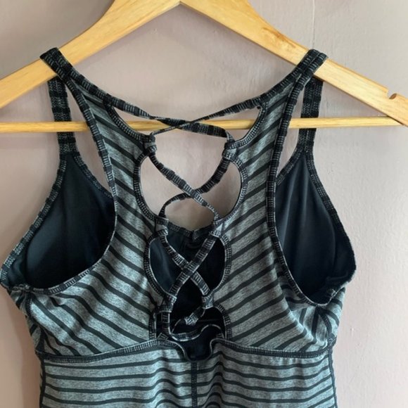 Prana Womens Small Filament Strappy Tank Top Gray and Black Stripe Built in Bra - Picture 6 of 12